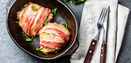 Roast chicken wrapped in bacon